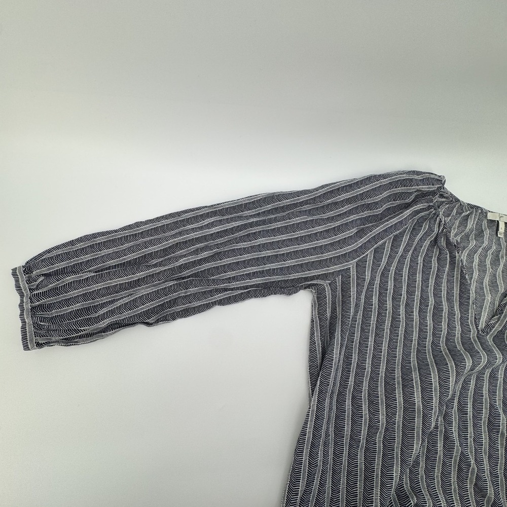Joie Navy Blue White Chevron Stripe Cotton Split Neck Blouse Top Large - Picture 4 of 8